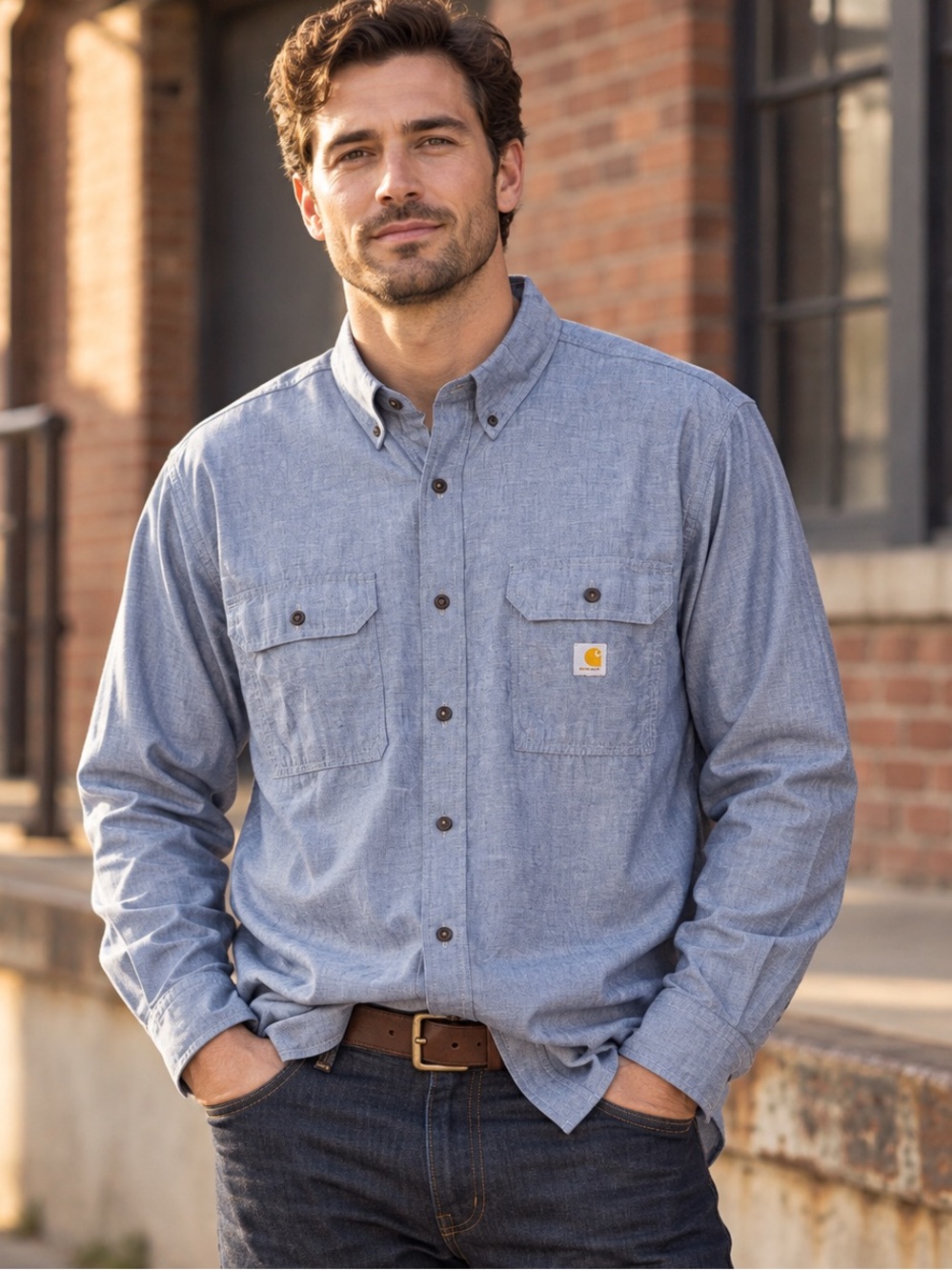 Carhartt Blue Chambray Shirt Loose Fit Long Sleeve Men’s Sizes XL & Medium NWT